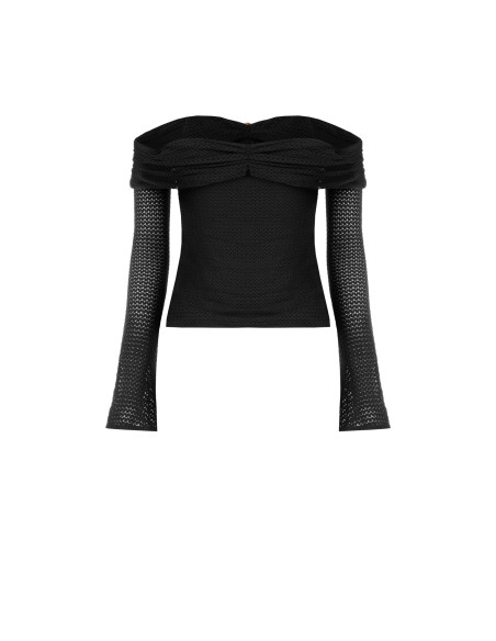 Camisola de croché perfurada com decote em coração e detalhe dourado Rinascimento