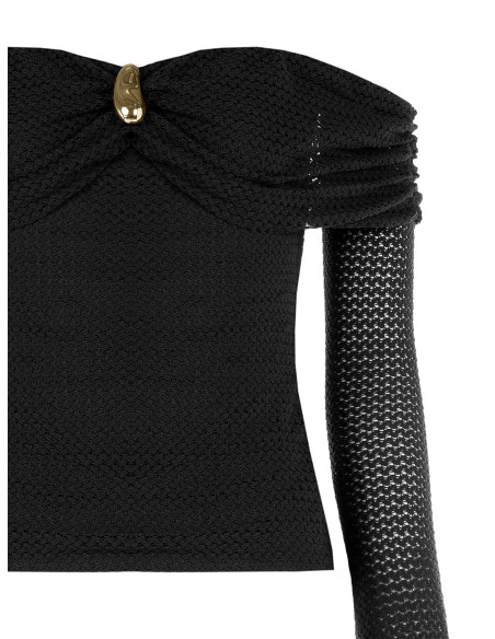 Camisola de croché perfurada com decote em coração e detalhe dourado Rinascimento