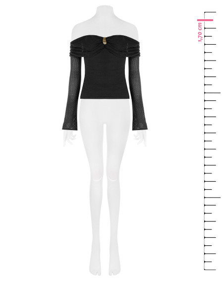 Camisola de croché perfurada com decote em coração e detalhe dourado Rinascimento