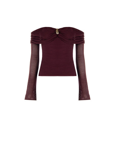Camisola de croché perfurada com decote em coração e detalhe dourado Rinascimento