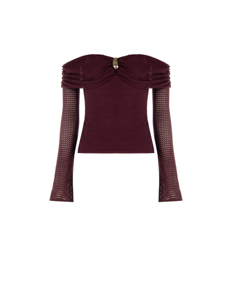 Camisola de croché perfurada com decote em coração e detalhe dourado Rinascimento
