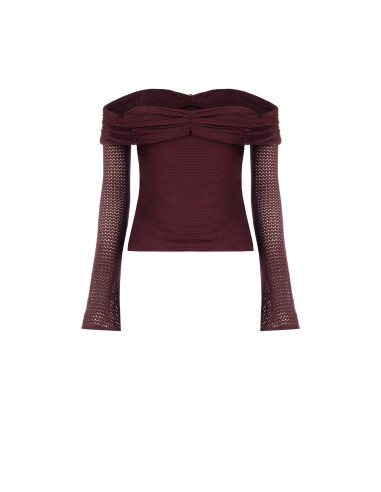 Camisola de croché perfurada com decote em coração e detalhe dourado Rinascimento