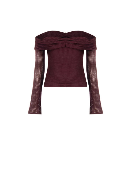 Camisola de croché perfurada com decote em coração e detalhe dourado Rinascimento
