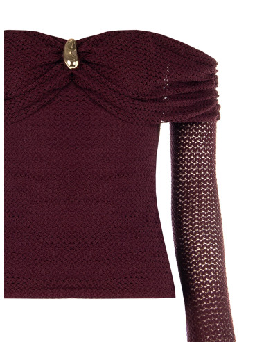 Camisola de croché perfurada com decote em coração e detalhe dourado Rinascimento