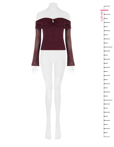 Camisola de croché perfurada com decote em coração e detalhe dourado Rinascimento