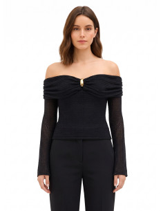Camisola de croché perfurada com decote em coração e detalhe dourado Rinascimento
