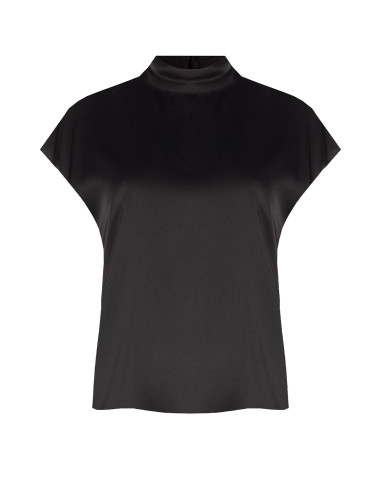 Blusa ampla de gola alta em cetim Rinascimento