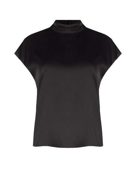 Blusa ampla de gola alta em cetim Rinascimento