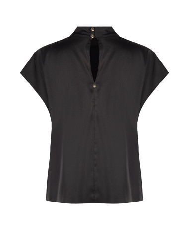 Blusa ampla de gola alta em cetim Rinascimento
