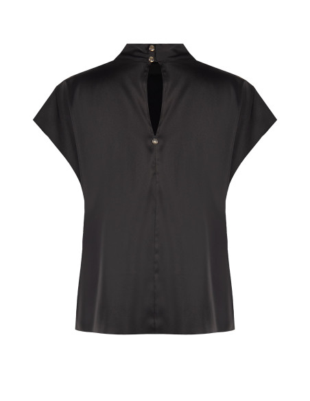Blusa ampla de gola alta em cetim Rinascimento