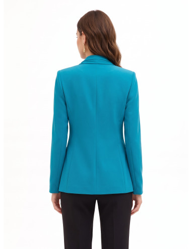 Casaco blazer cintado em tecido cady com decote e drapeado em georgette Rinascimento