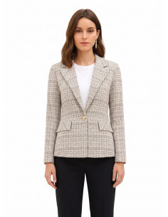 Casaco blazer em tweed com botão com logótipo Rinascimento