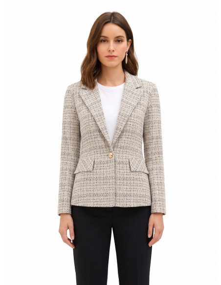 Casaco blazer em tweed com botão com logótipo Rinascimento
