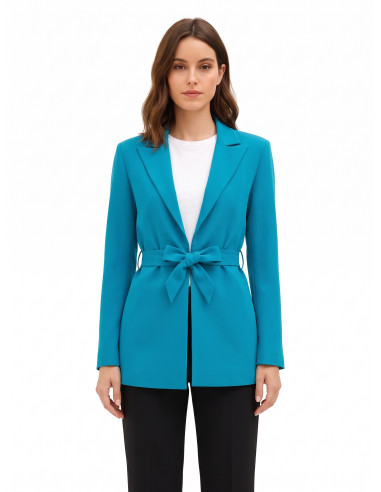 Blazer aberto em tecido cadi com cinto a condizer Rinascimento