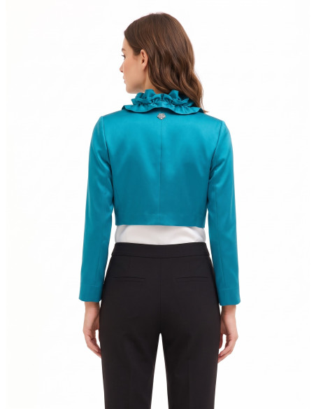Bolero de cetim para cobrir os ombros com folhos Rinascimento