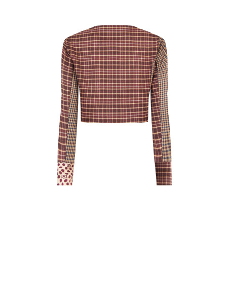 Casaco curto patchwork com laço e ombreiras Rinascimento