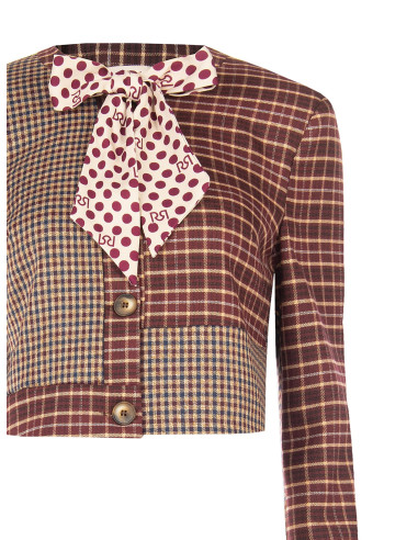 Casaco curto patchwork com laço e ombreiras Rinascimento