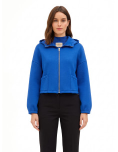 Casaco curto oversized em neoprene com capuz e bolsos Rinascimento