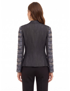 Blazer cintado em tweed com lurex e costas em ganga Rinascimento 2