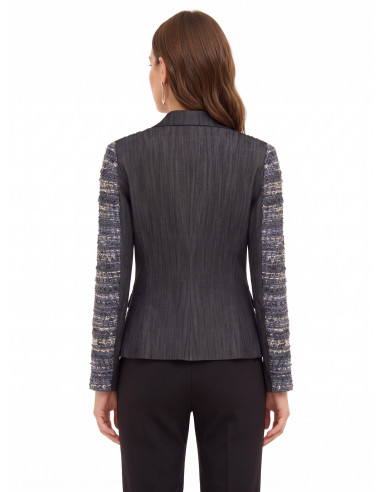 Blazer cintado em tweed com lurex e costas em ganga Rinascimento