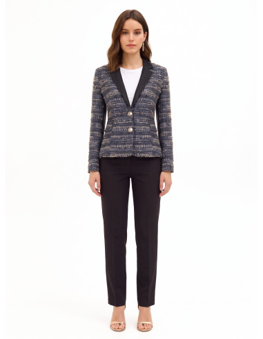 Blazer cintado em tweed com lurex e costas em ganga Rinascimento