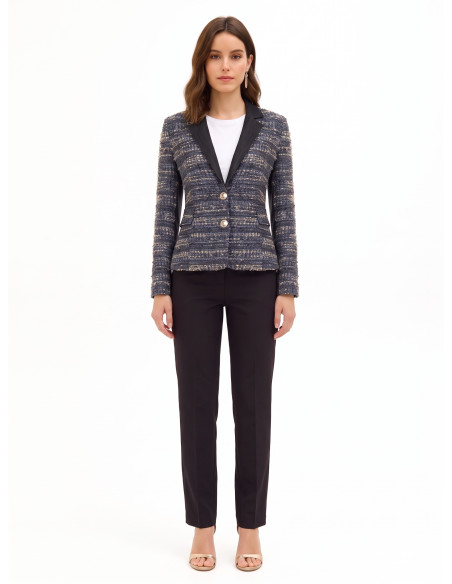 Blazer cintado em tweed com lurex e costas em ganga Rinascimento