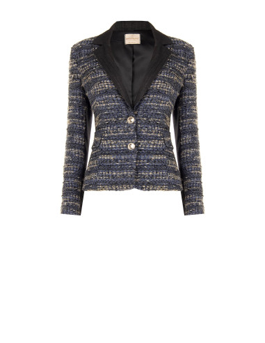 Blazer cintado em tweed com lurex e costas em ganga Rinascimento