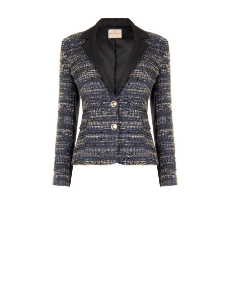 Blazer cintado em tweed com lurex e costas em ganga Rinascimento