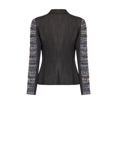 Blazer cintado em tweed com lurex e costas em ganga Rinascimento