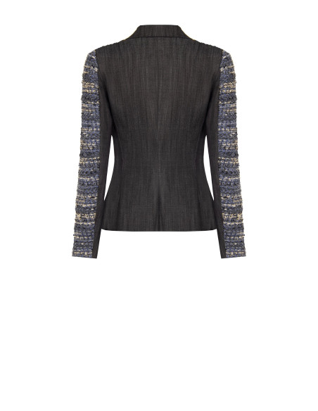 Blazer cintado em tweed com lurex e costas em ganga Rinascimento