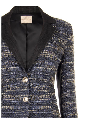 Blazer cintado em tweed com lurex e costas em ganga Rinascimento