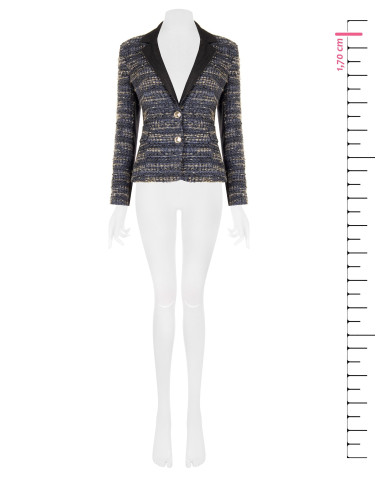 Blazer cintado em tweed com lurex e costas em ganga Rinascimento