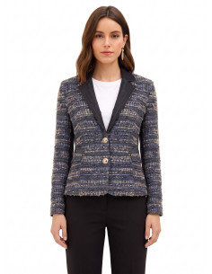 Blazer cintado em tweed com lurex e costas em ganga Rinascimento