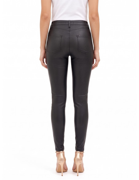Calças skinny em imitação de pele com fecho de correr e logótipo RR Rinascimento