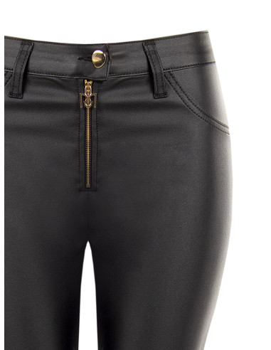 Calças skinny em imitação de pele com fecho de correr e logótipo RR Rinascimento