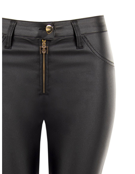 Calças skinny em imitação de pele com fecho de correr e logótipo RR Rinascimento
