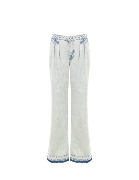 Jeans wide leg com duas pregas e bainha desfiada, lavagem extra clara Rinascimento