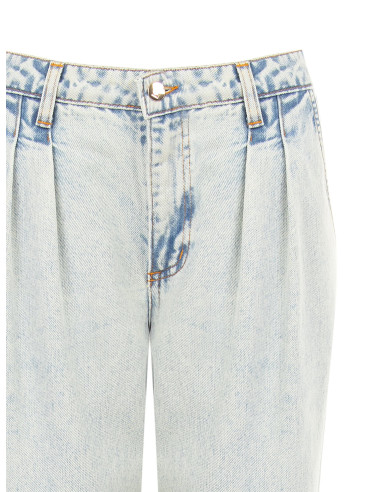 Jeans wide leg com duas pregas e bainha desfiada, lavagem extra clara Rinascimento