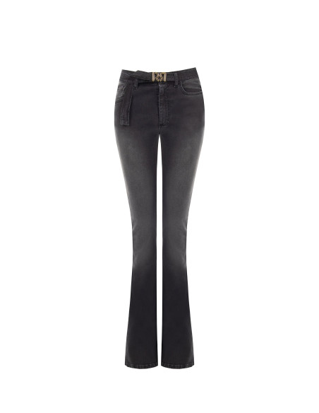 Jeans flare elásticos com cinto a condizer e fivela com logótipo RR Rinascimento