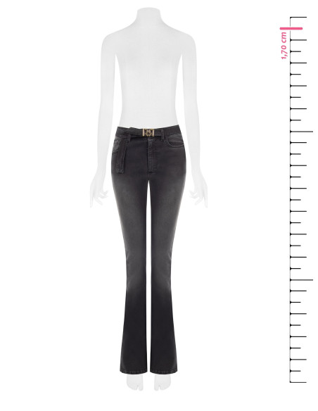 Jeans flare elásticos com cinto a condizer e fivela com logótipo RR Rinascimento