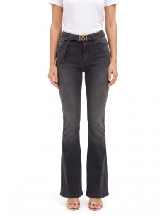 Jeans flare elásticos com cinto a condizer e fivela com logótipo RR Rinascimento