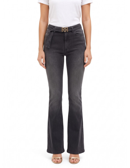 Jeans flare elásticos com cinto a condizer e fivela com logótipo RR Rinascimento