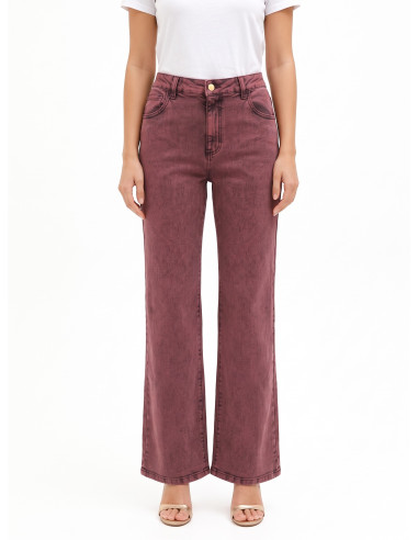 Jeans Wide Leg elásticos com efeito usado Rinascimento