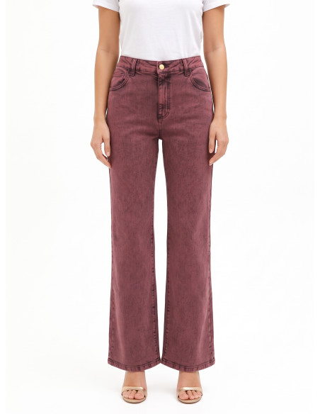 Jeans Wide Leg elásticos com efeito usado Rinascimento