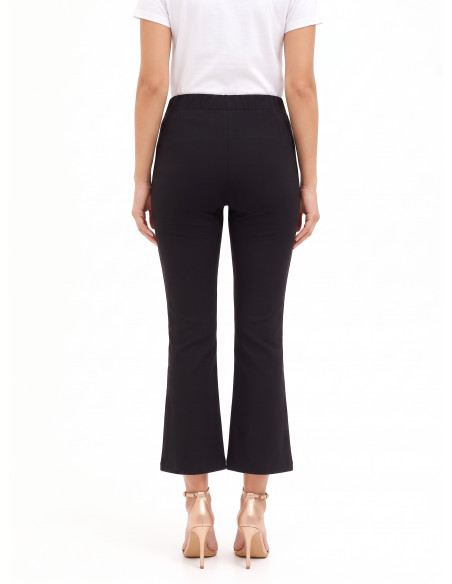 Calças flare cropped em mistura de viscose com elástico na cintura Rinascimento