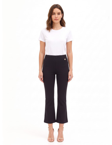 Calças flare cropped em mistura de viscose com elástico na cintura Rinascimento