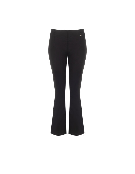 Calças flare cropped em mistura de viscose com elástico na cintura Rinascimento