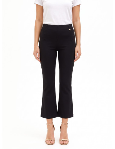 Calças flare cropped em mistura de viscose com elástico na cintura Rinascimento