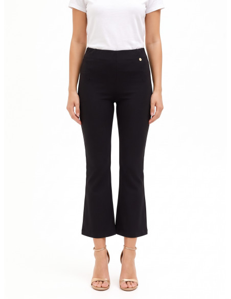 Calças flare cropped em mistura de viscose com elástico na cintura Rinascimento