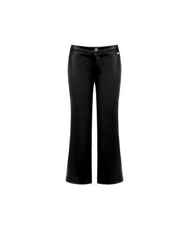 Calças cropped em neopreno leve acetinado com efeito de pele e bolsos Rinascimento